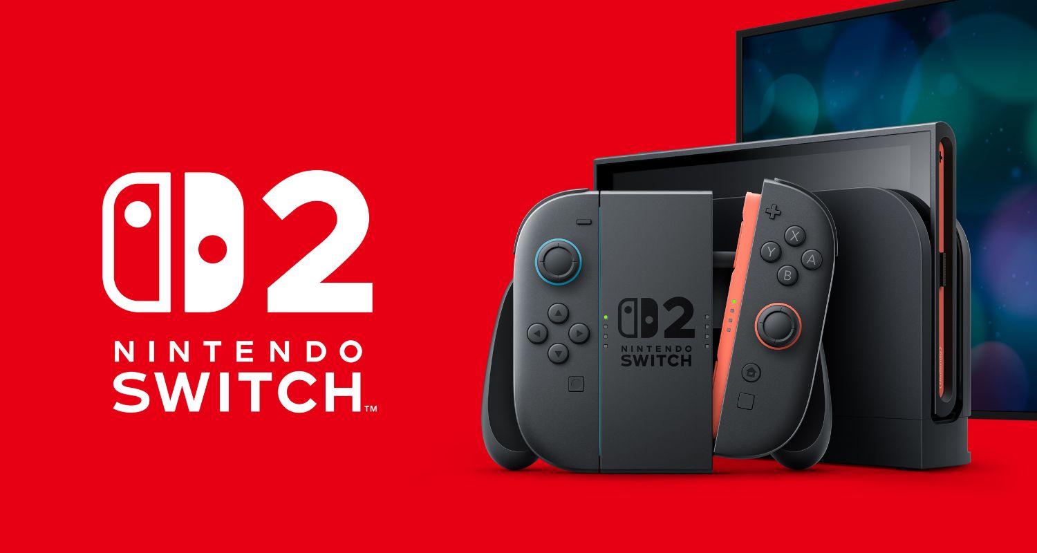 Nintendo Switch 2 on a red background